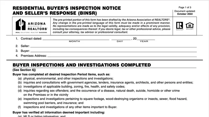 BINSR - Buyer Inspection Notice and Seller Response